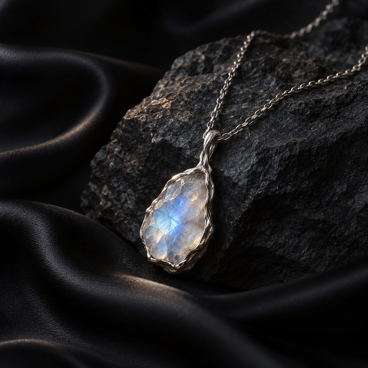 Collana artigianale in argento con pietra di luna