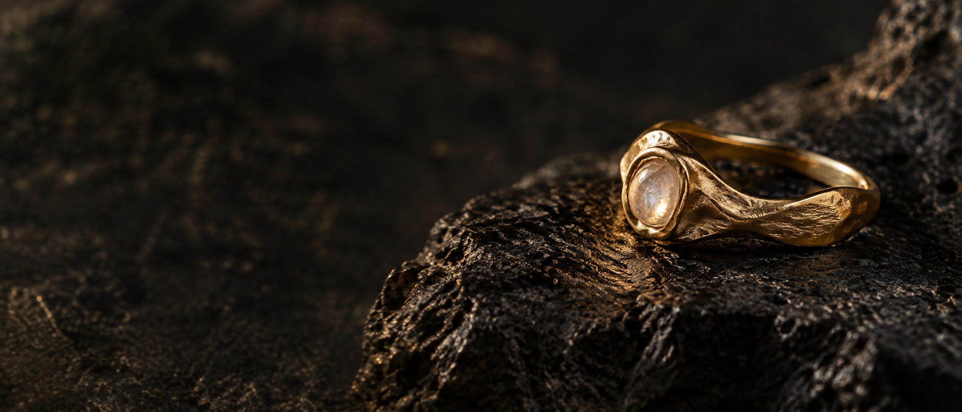 Anello artigianale Stone Art su pietra scura